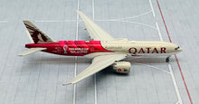 Load image into Gallery viewer, JC Wings 1/400 Qatar Airways Boeing 777-200LR World Cup Livery A7-BBI flaps down
