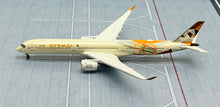 Load image into Gallery viewer, JC Wings 1/400 Etihad Airways Airbus A350-1000XWB 50th Livery flaps down A6-XWB
